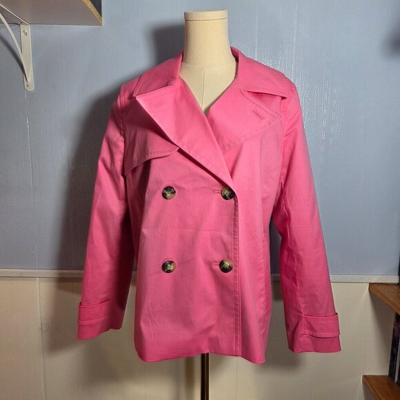 Talbots Petite Large Bright Pink Collared Button Up Longsleeve Blazer Jacket - Picture 1 of 14